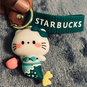 Hello Kitty Mermaid Starbucks Teal Wrist Keyring with Charm